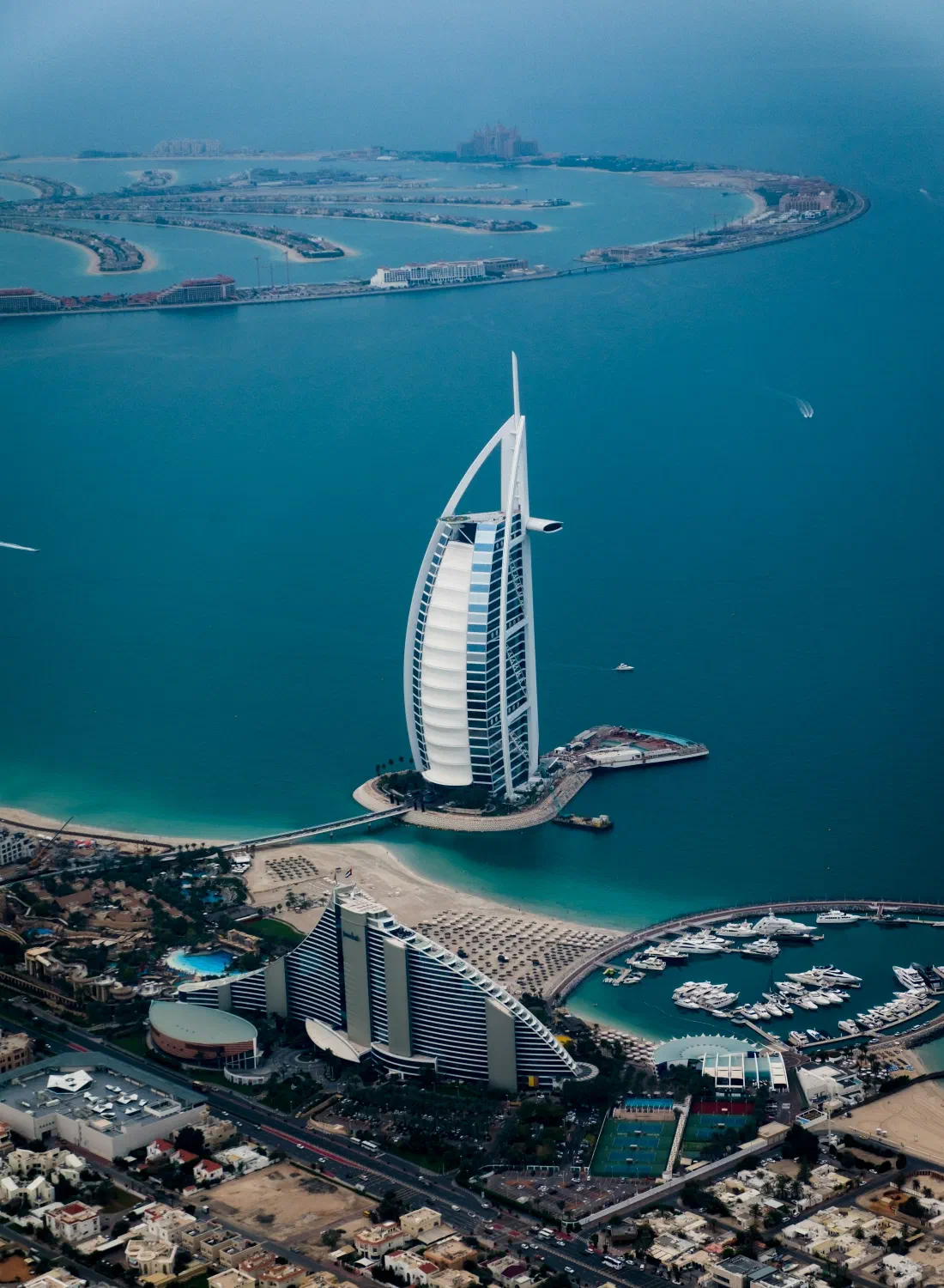 Aerial view of Burj Al Arab, Dubai — a landmark address, like a good domain
