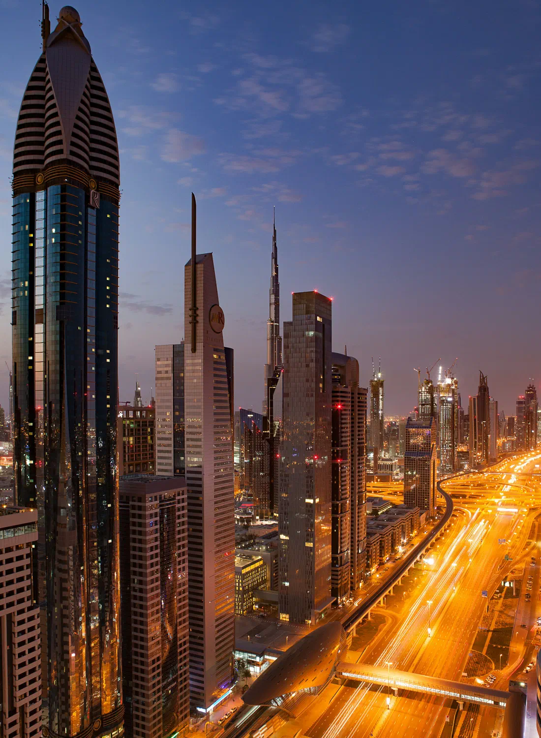 Sheikh Zayed Road in Dubai at dusk — home of thousands of UAE businesses going online